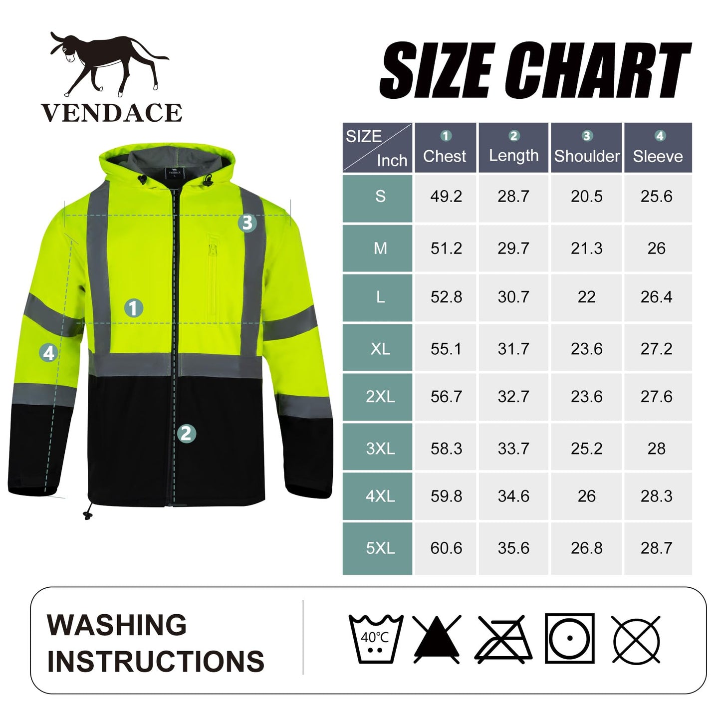 VENDACE Hi Vis Reflective Safety Jackets for Men Softshell Waterproof ANSI Class 3 High Visibility Work Jacket Hoodie Polar Fleece Lining(Yellow,L)