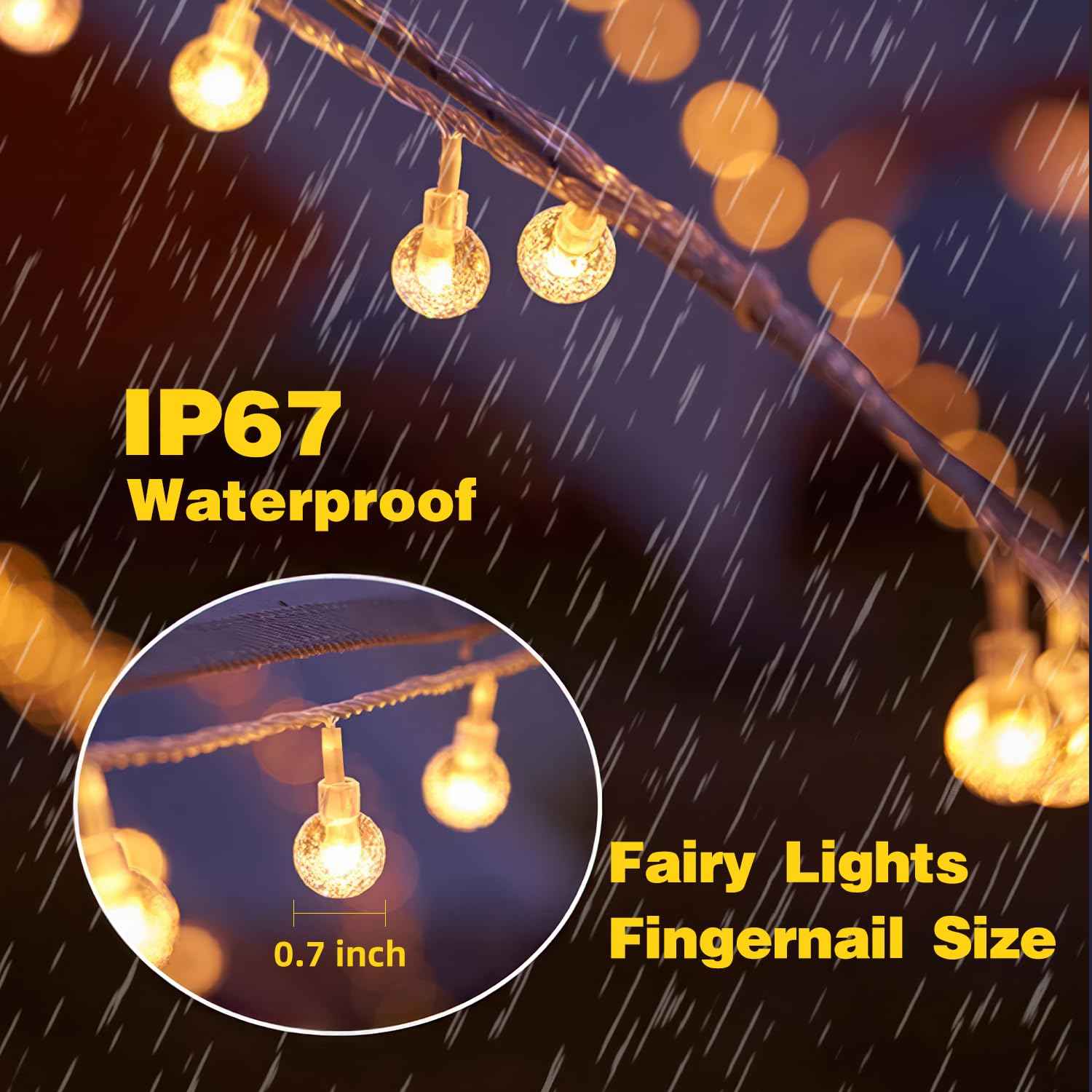 XZAI Globe Fairy String Lights, 33Ft 100LED Battery Operated with Remote, IP67 Waterproof Indoor Outdoor Hanging Crystal Beads for Home Party Patio Garden, Warm Yellow