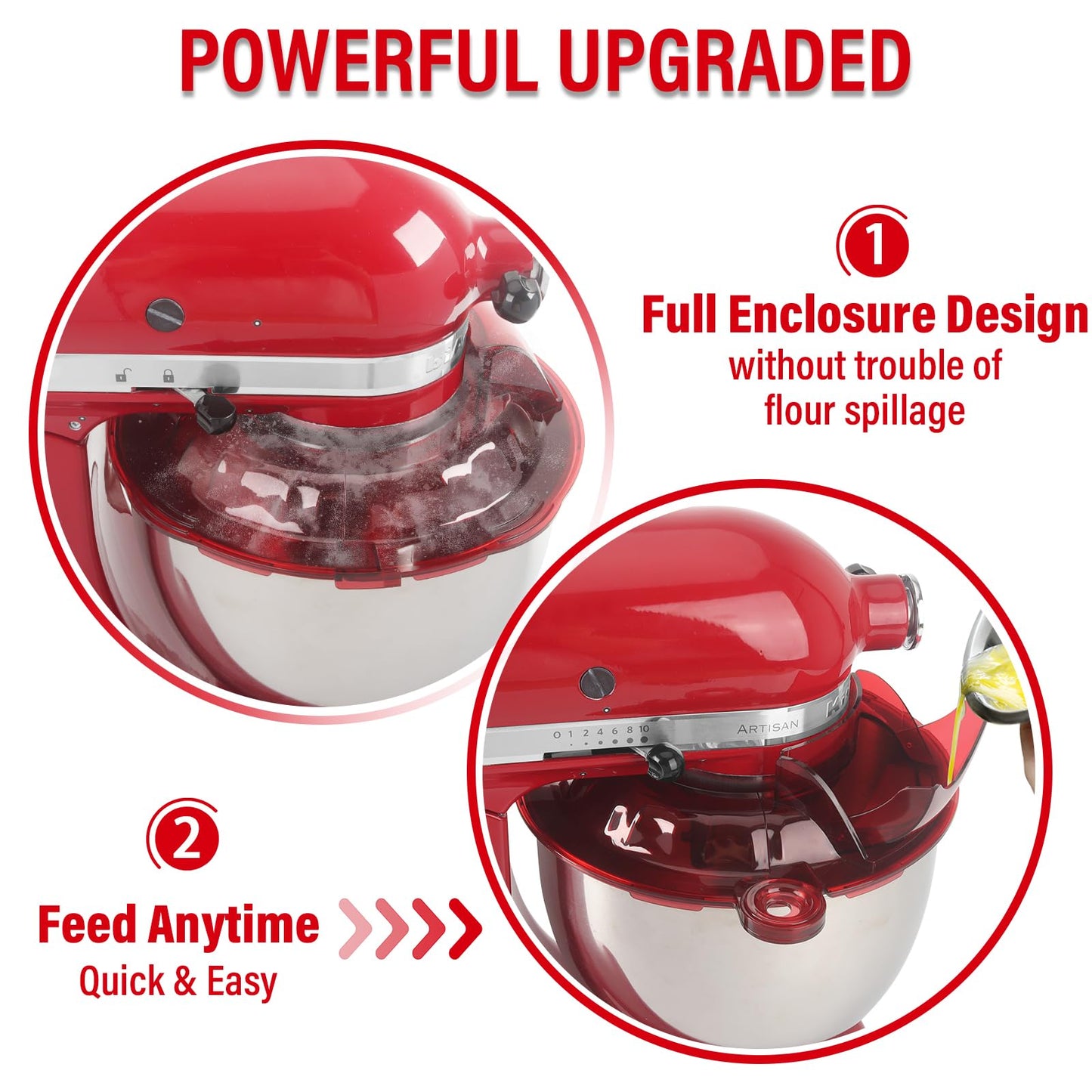 Pouring Shield for KitchenAid Tilt Head 4.5-5 QT (for Stainless Steel Bowls Only), for Kitchen aid Accessories and Attachments, Fully Enclosed Foldable Lid Mixer Bowl Cover, Not For Bowl Lift (Red)