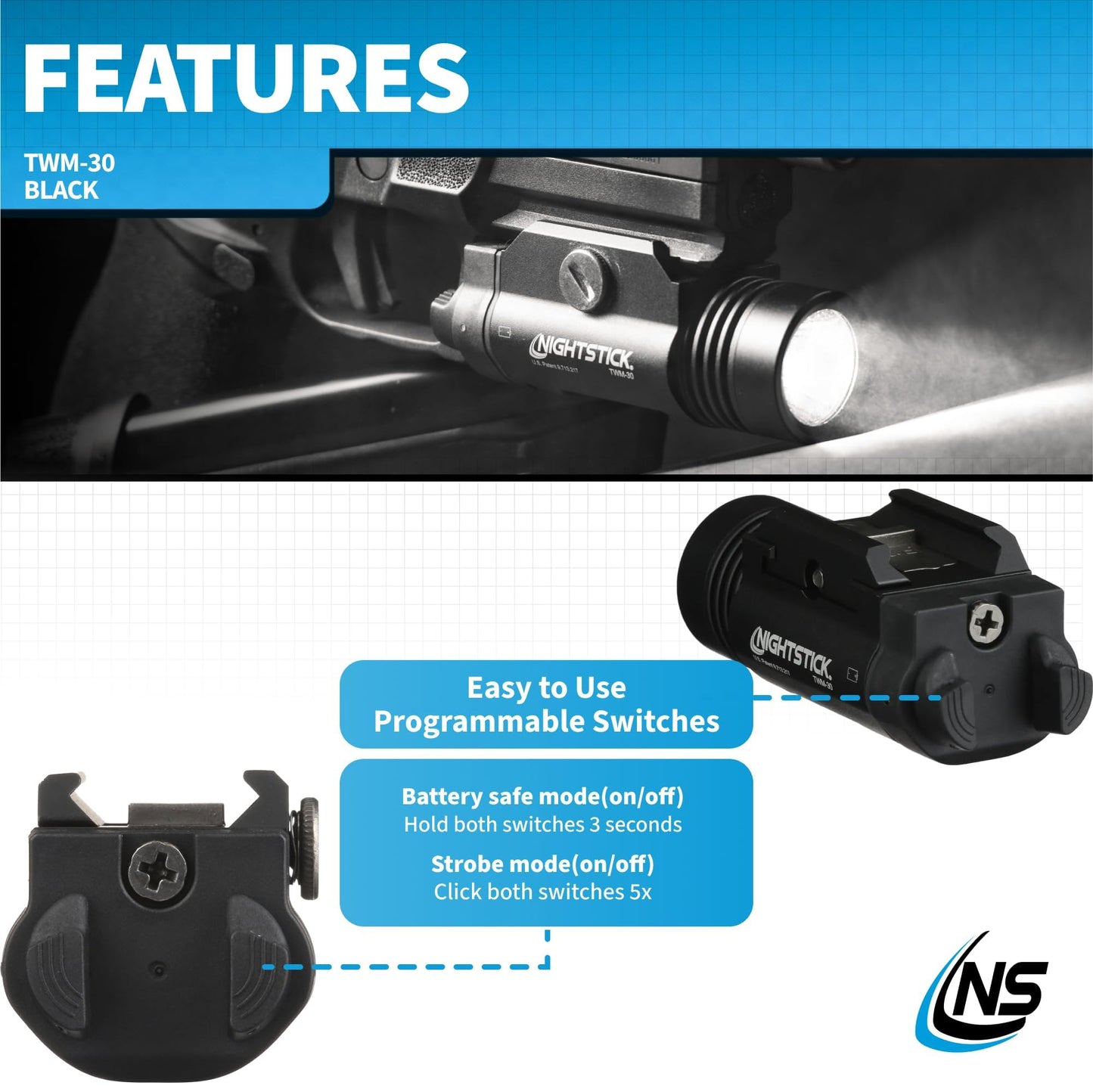 Nightstick TWM-30 Tactical Mounted Light, Black