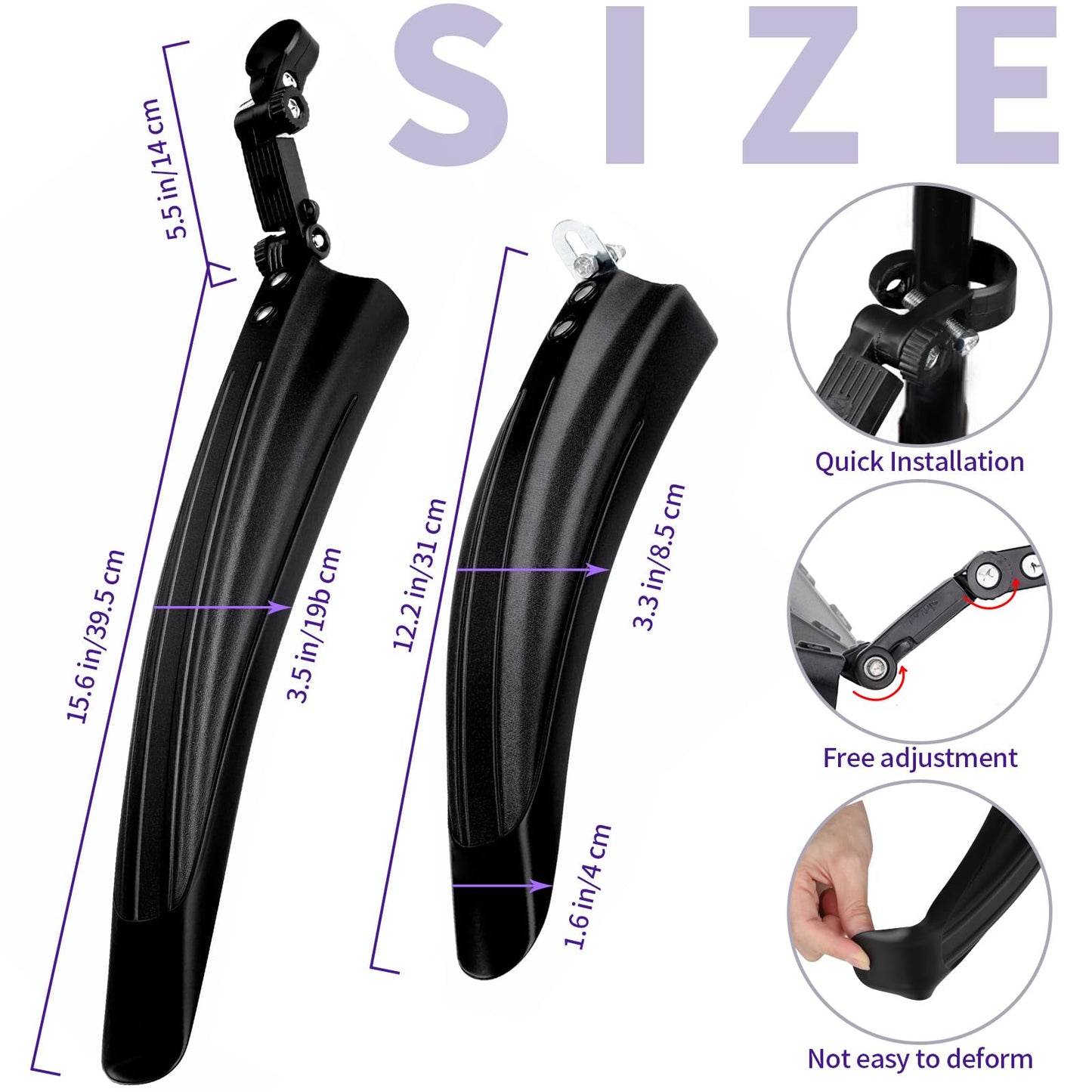 HNYYZL Bicycle Fender Set - Adjustable Front & Rear Mudguards, Quick-Release for Mountain/City Bikes, 20-26 Inch Wheels, Widened & Thickened Design, All-Weather Protection