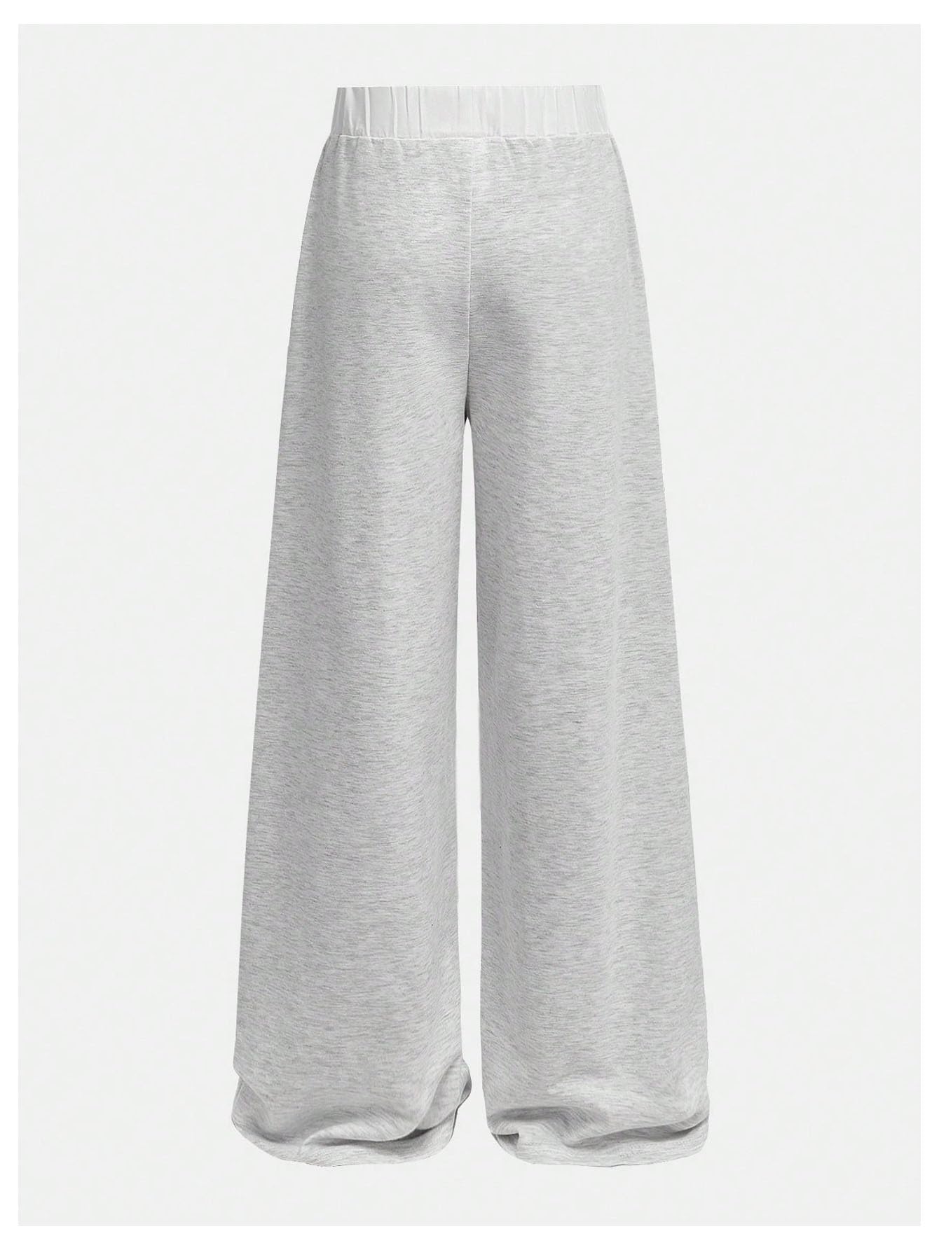 RoseSeek Girl's Baggy Sweatpants Letter Patched Wide Leg Pants Elastic Waist Long Trousers Joggers Trendy Grey 12 Years