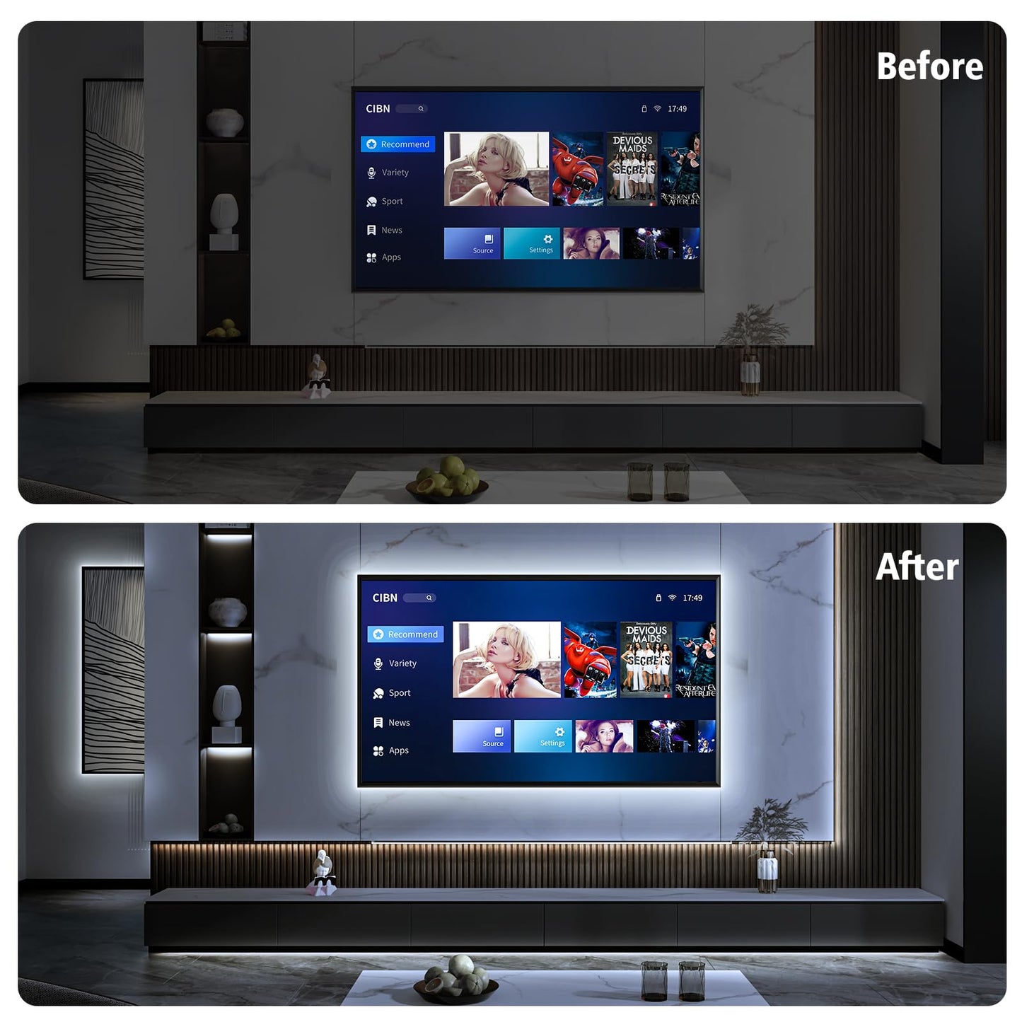 echosari 3.3FT 6000K Strip Lights Battery Operated, Tape Light with Remote 8 Modes Timer Self-Adhesive Cuttable, Strip Lights for Bedroom Cabinets Shelves TV Indoor Decor (Cool White)