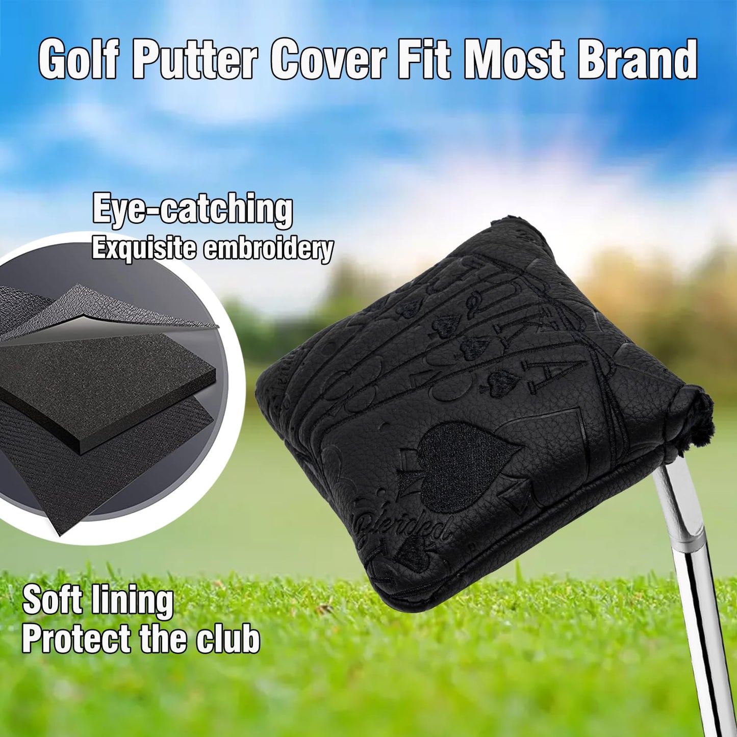 Golf Putter Covers Black Poker Mallet Putter Headcovers Blade Putter Cover Golf Headcover Leather Golf Club Covers with Magnetic Closure for Most Brand (for Mallet Putter 1)