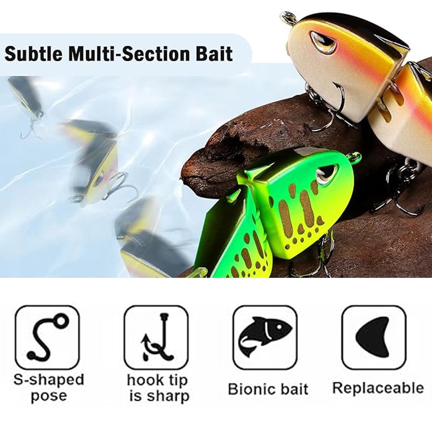 3 Pack 2.5" Jointed Swimbait Kit - Bionic Minnow Lures with S-Curve Action | Slow-Sink Bass & Trout Lures | Rust-Proof Hooks + Removable Tail