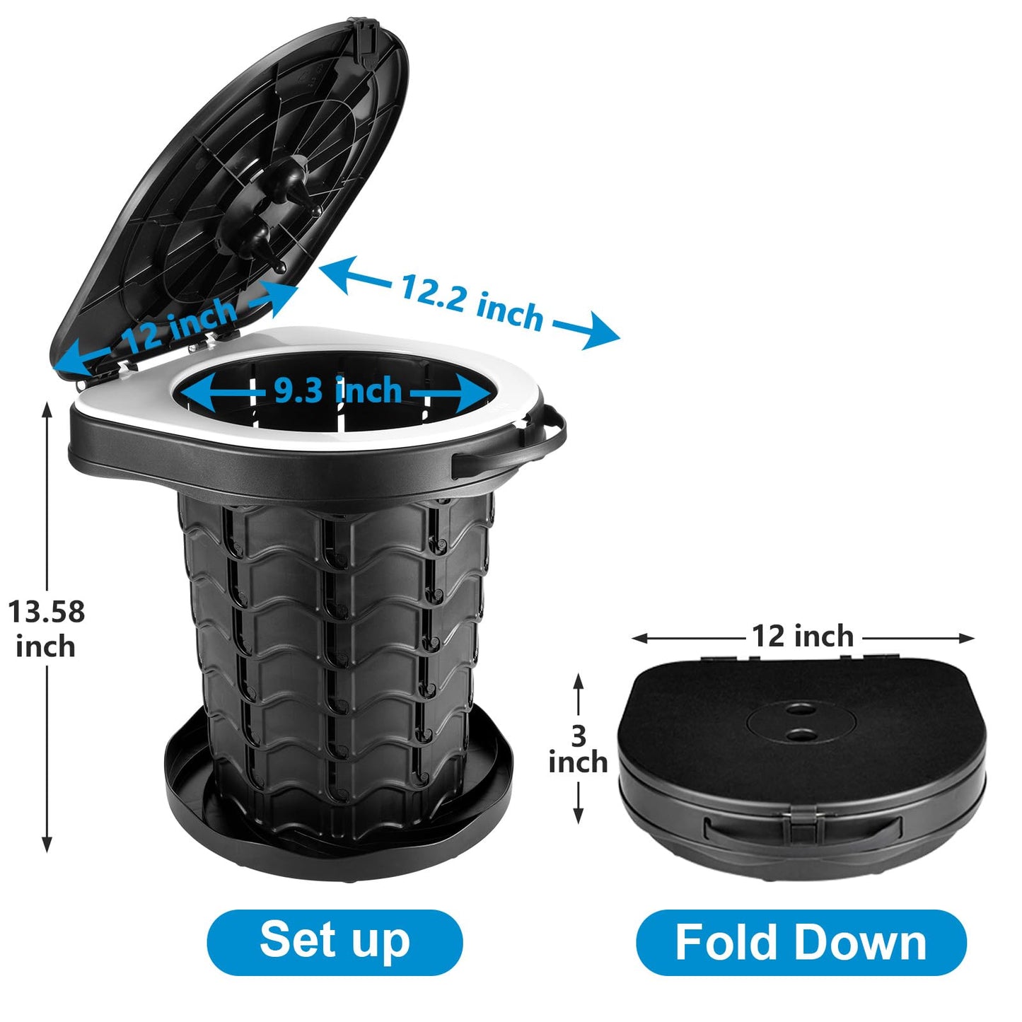 Retractable Portable Toilet Camping Toilet - Adjustable Height Camp Toilet Portable Potty for Camping, Car, Travel, Boat, Beach, Tent and Emergency Use