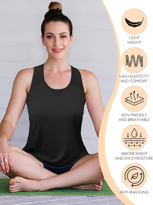 AURUZA Athletic Tank Tops for Women - Racerback Mesh Yoga Shirts | Black, Size Small