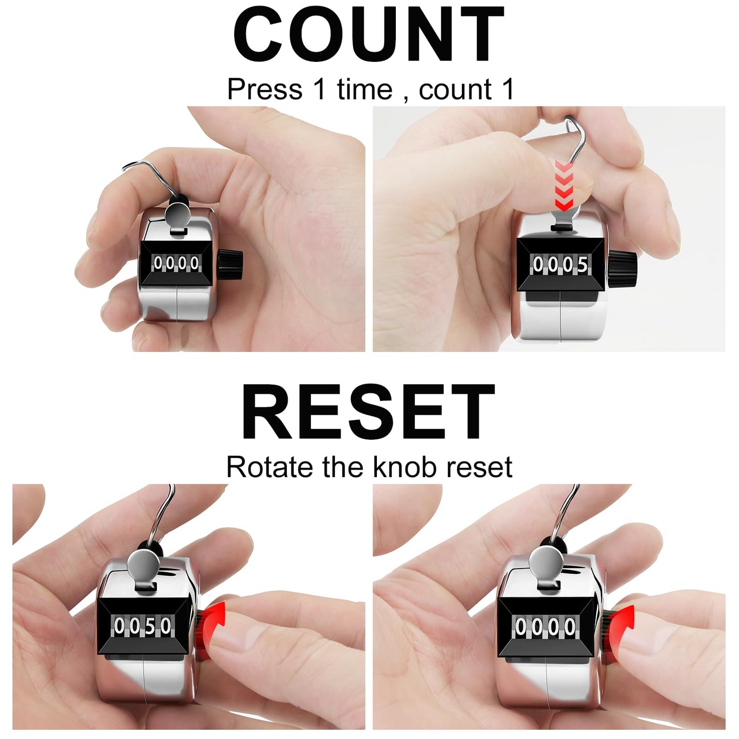 Decymis 2 Pack Clicker Counter, Metal Hand Tally Counter Clicker, Silver