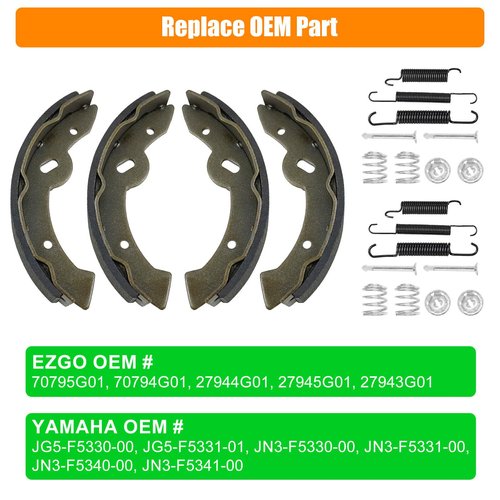 EZGO Brake Shoes Pads Spring Kit Fit EZGO TXT/Medalist 1997–2008, ST350 Gas 2000-2012, Workhorse 800 Gas 1997-2012, Yamaha 95-02 G14, G16,G19 Electric, G20 Gas, OEM 27943G01 70795G01 27944-G01