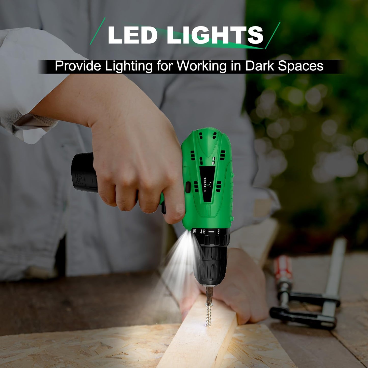 Tegatok Cordless Drill Set,12V Power Drill Set with Battery and Charger, Electric Driver Drills Bits, 3/8'' Keyless Chuck,18+1 Torque Setting with LED Electric Drills Set