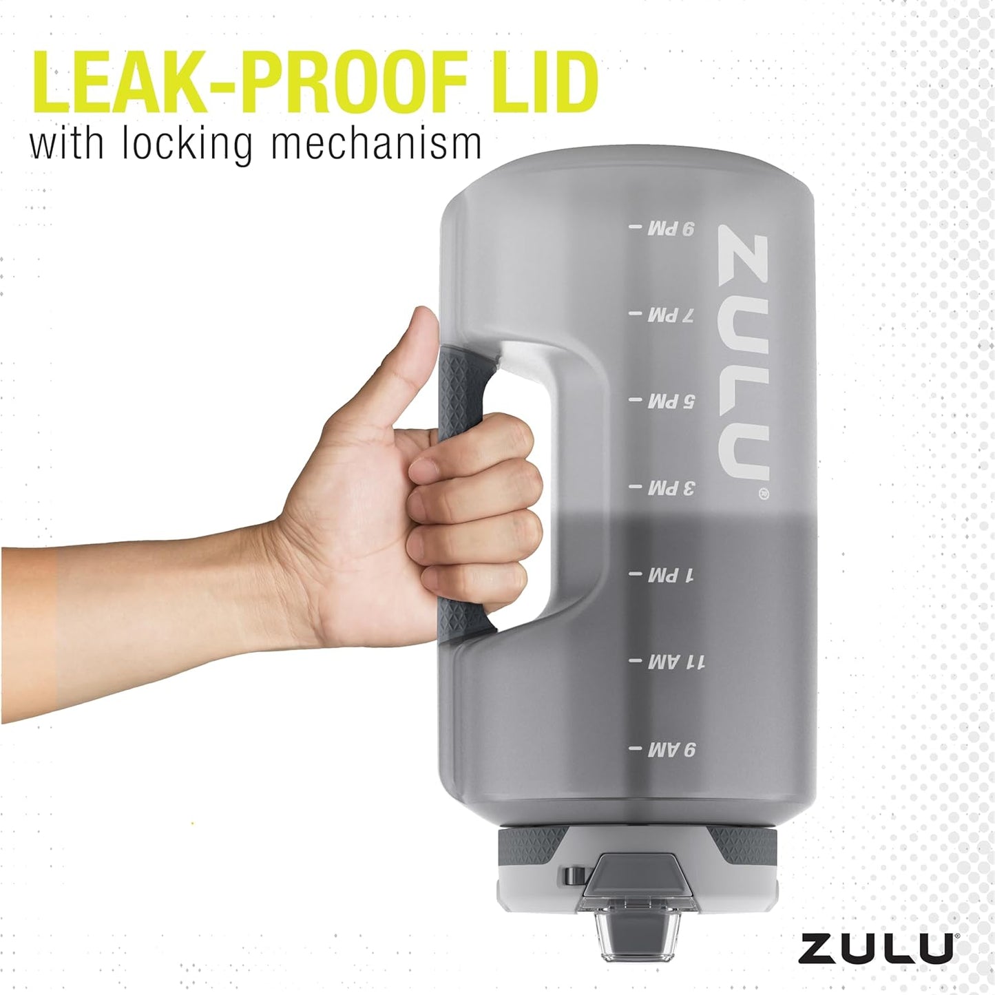 ZULU Goals 128oz Half Gallon Water Bottle - Leak Proof with Straw & Time Marker | Grey Reusable Jug for Hydration