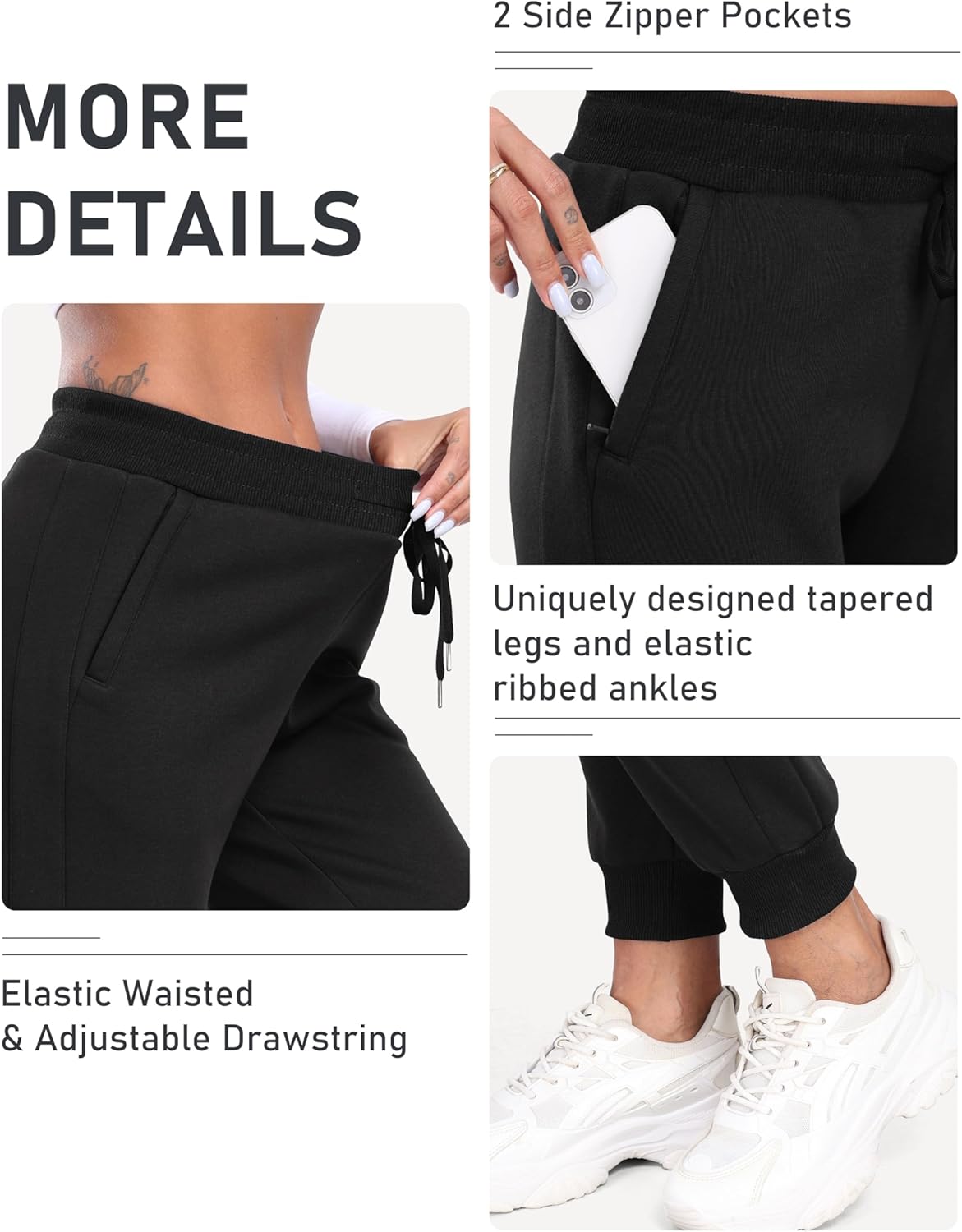 MoFiz Women's Fleece Lined Joggers - Thermal Water Resistant Sweatpants for Winter Workouts | Black, Size L