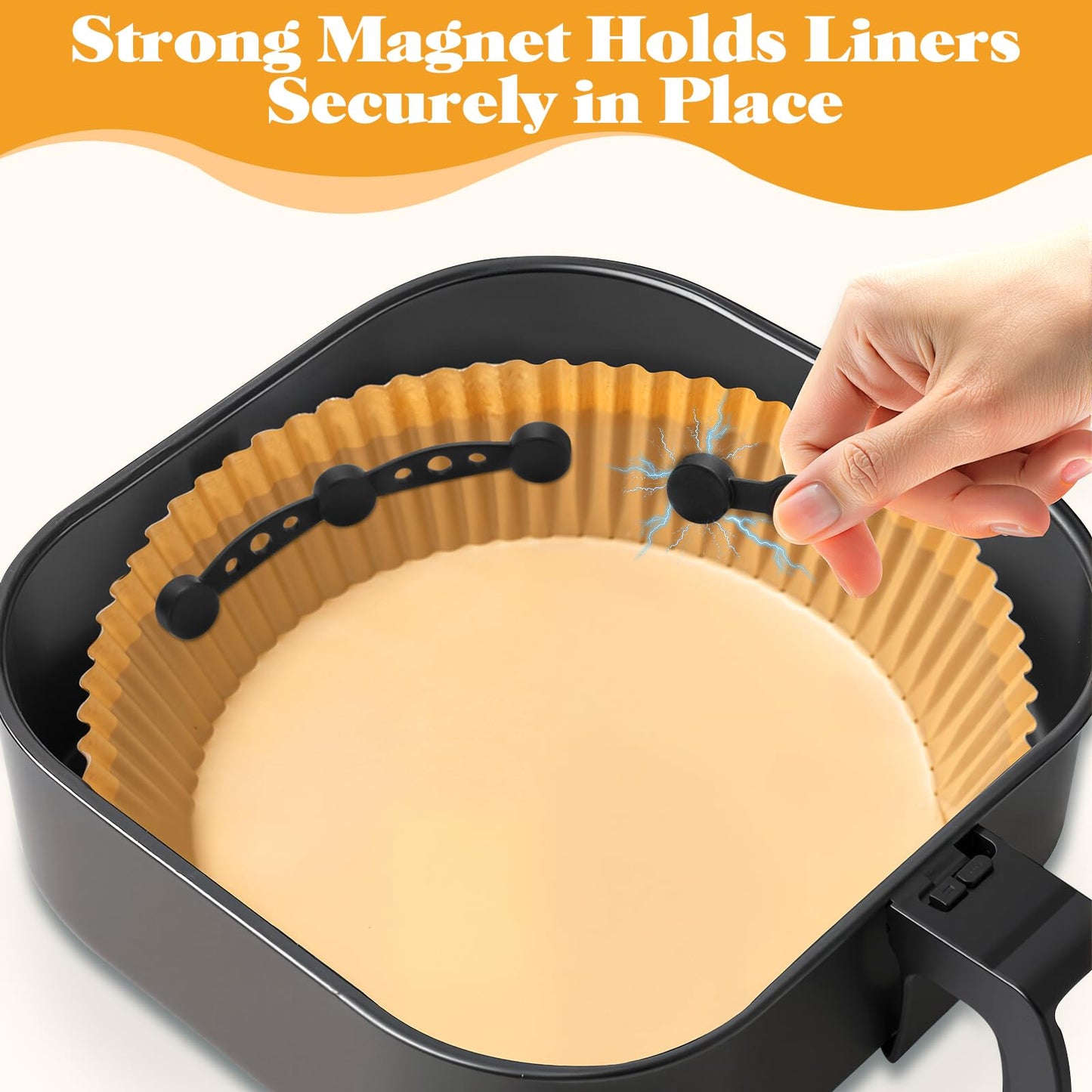 Air Fryer Magnet Silicone Buckles for Parchment Paper – 2 Pack Reusable Accessories for Disposable Basket Liners, Secure Baking Paper, Prevent Shifting & Burning (Black)