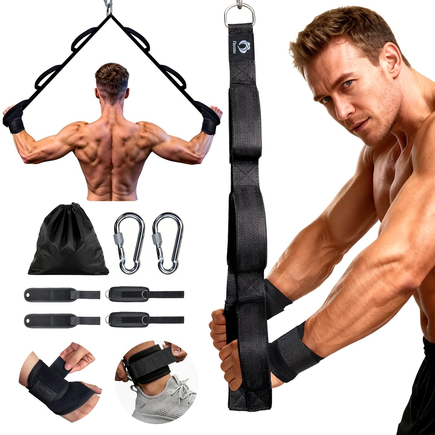3 Grip Lengths in 1 Tricep Rope Cable Attachment & Wrist Brace Ankle Strap