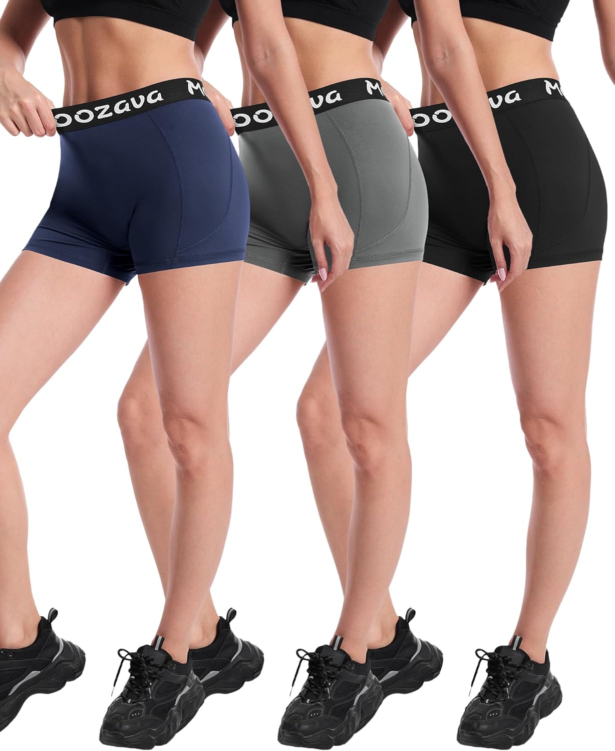 Moozava 3" Women's Spandex Volleyball Shorts - 3 Pack Athletic Compression for Gym, Yoga & Dance