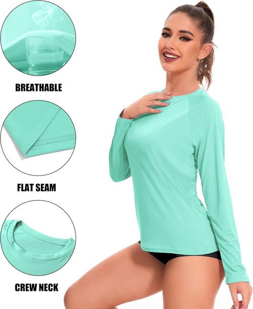 Kinglaman Rash Guard for Women - UPF 50+ Long Sleeve Swim Shirt for Sun Protection | Ideal for Workouts & Hiking