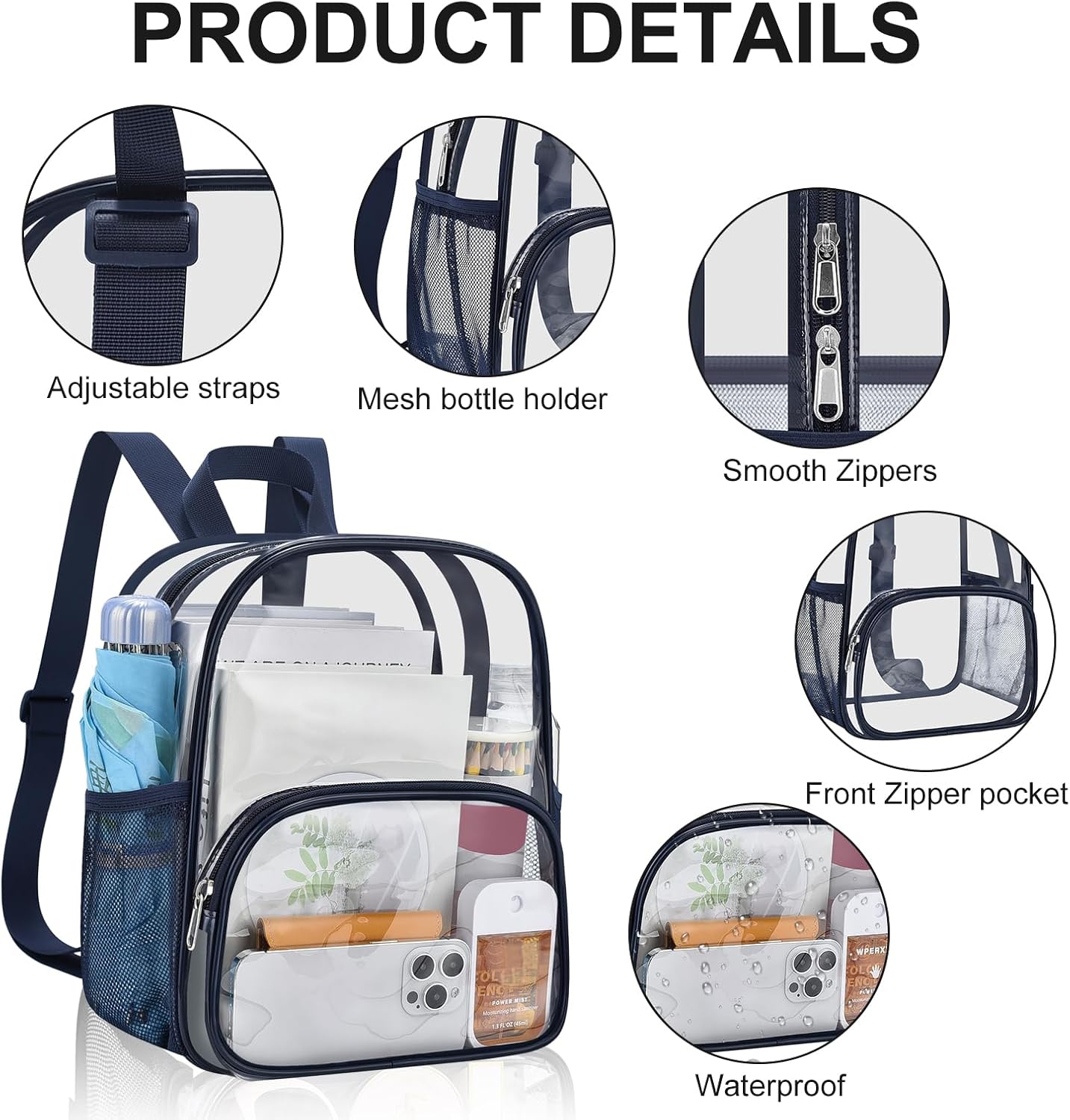 USPECLARE Clear Backpack - Stadium-Approved Small Bag for Concerts, Sports & Travel | 11.5x9.5x6