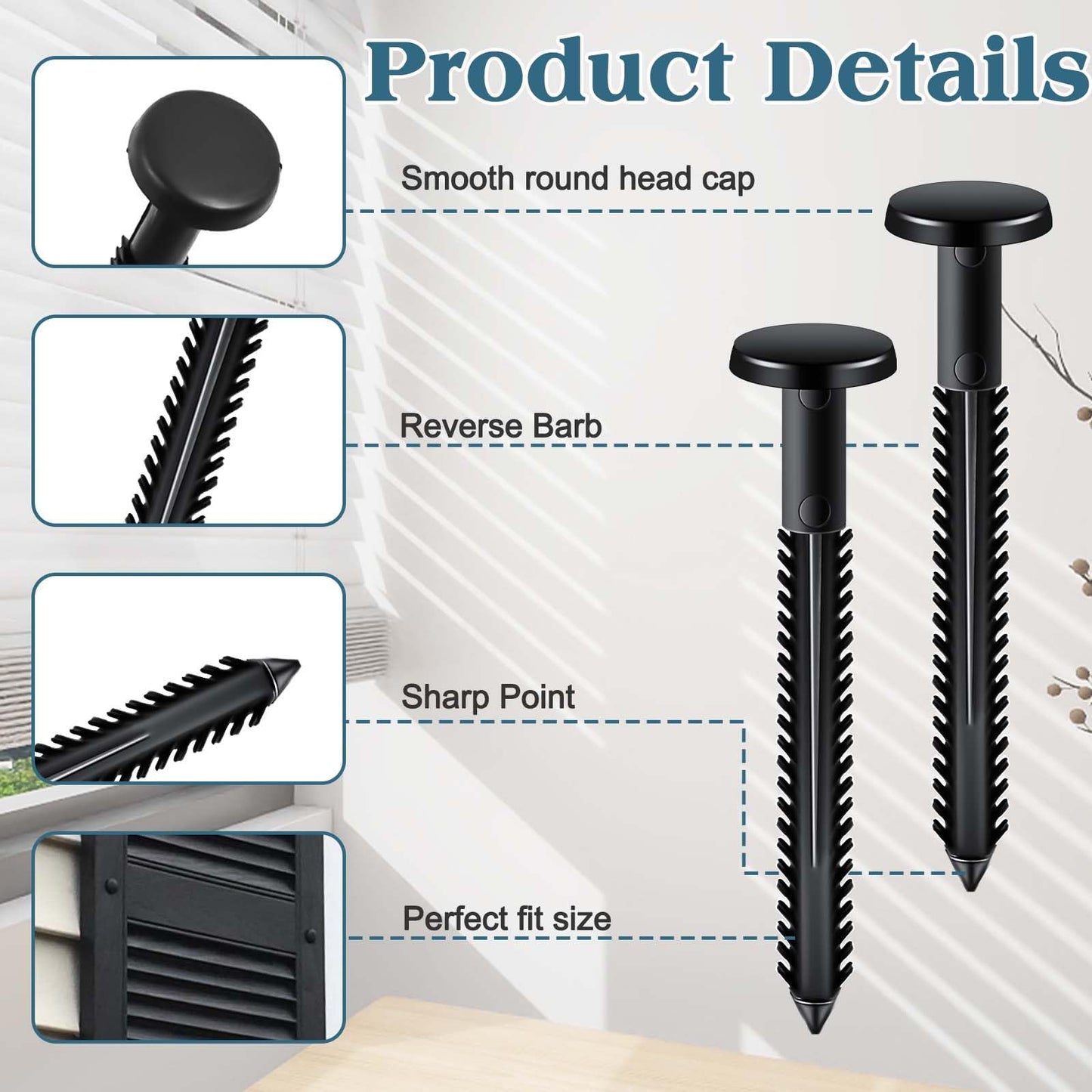 QincLing 30Pcs Vinyl Shutter Fasteners 3 Inch Black Window Shutter Panel Pegs Shutter Screws Pins Plastic Shutter Exterior Spike Loks Anchor for Installing Decorative Wood Aluminum Vinyl Shutter