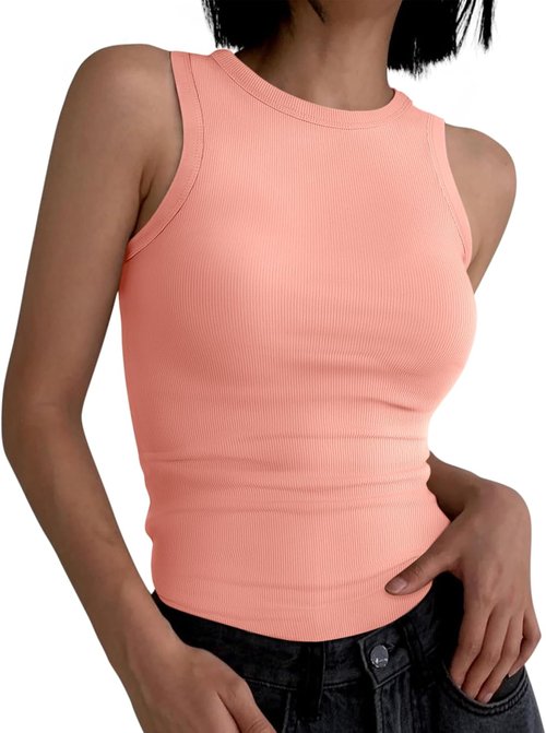 ANRABESS Women's Sleeveless High Neck Tank Top - Casual Slim Fit Ribbed Design for Summer