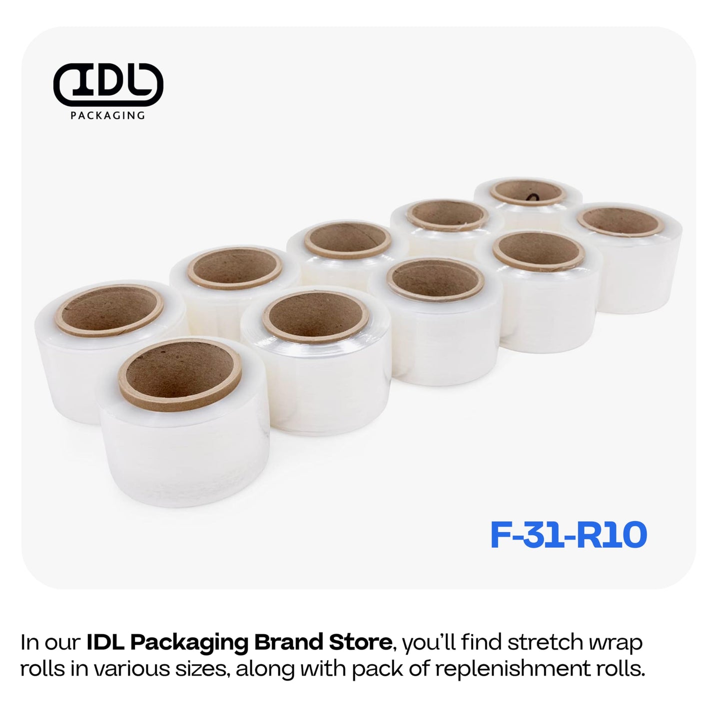 IDL Packaging 3"x 1000' Stretch Wrap Mini Roll of 80 Gauge (4 Rolls) with Plastic Handle - Extra Sticky Clear Plastic Wrap Film - Great for Moving and Office Needs - Self-Adhesive Wrap Packaging