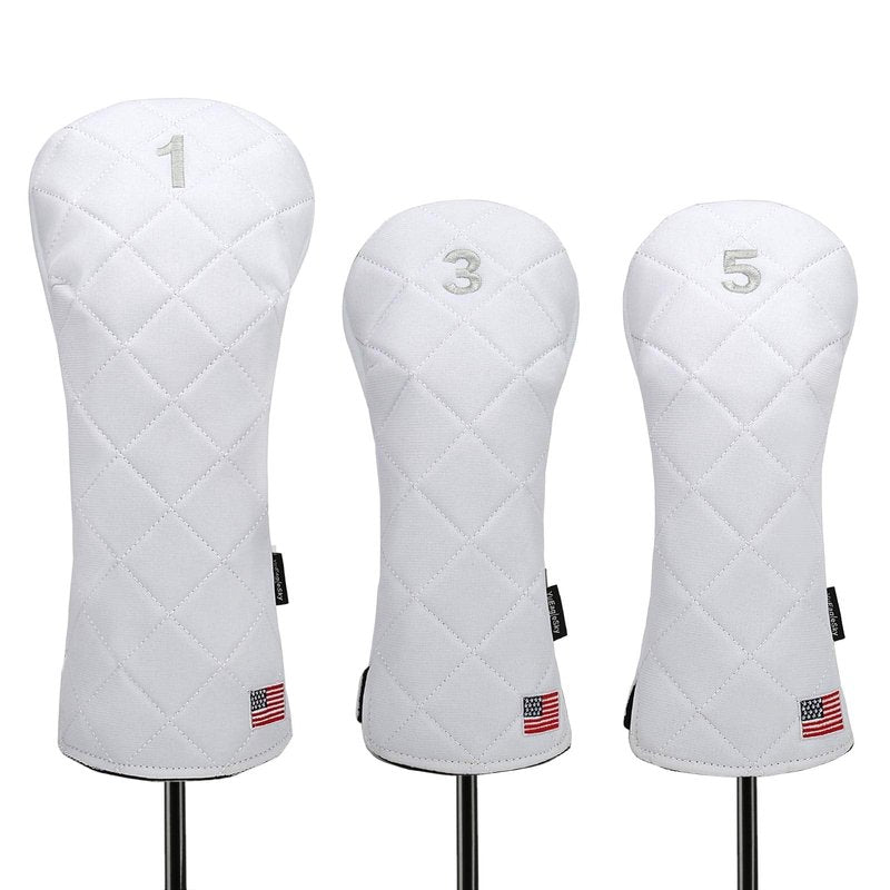 YuEagleSky Golf Head Covers Driver Fairway #3#5 USA Flag for Club Men Women (White)