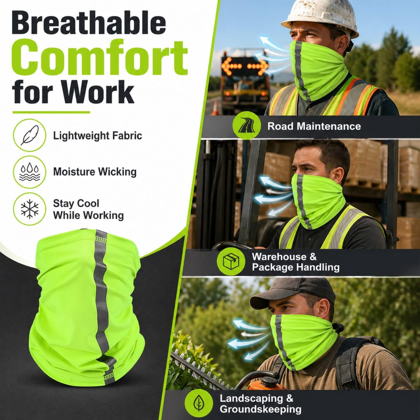 SATINIOR 4 Pcs Neck Gaiter Face Mask for Men Reflective Face Cover Scarf Summer UV Sun Protection Balaclava Bandana for Work(Green)