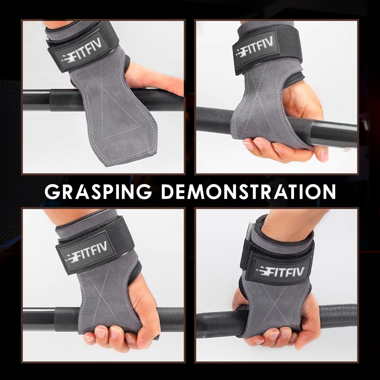 FITFIV Weight Lifting Wrist Strap, Double Leather Weightlifting Wrist Straps for Gym Strength Training, Neoprene Padded Wrist Wraps - for Men & Women (Pair)