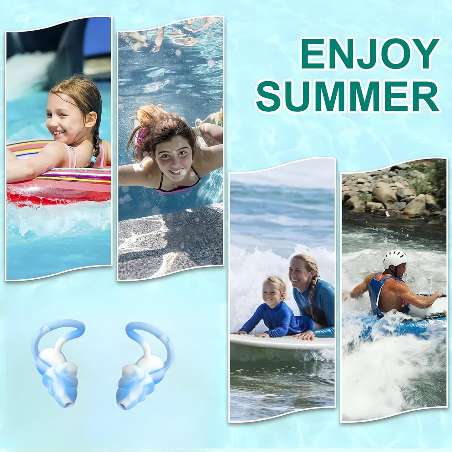 Tayogo Swimming Ear Plugs - 3 Pairs Waterproof Silicone Swim Earplugs for Surfing & Snorkeling | Blue