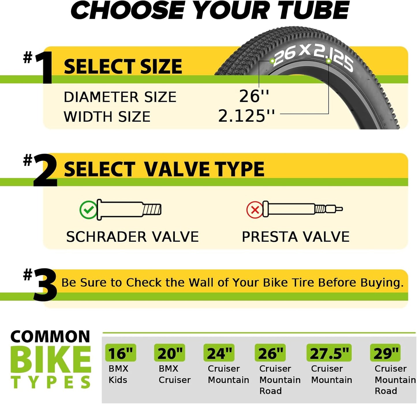 Skiennix Bike Inner Tube - 20/26x2.125 with 35mm AV Schrader Valve & 2 Tire Levers | Durable Butyl Material