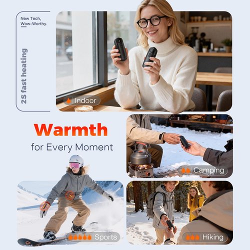 Hand Warmers Rechargeable 2 Pack, Electric Hand Warmer, 2-Second to 131°F with 5 Heat Levels, USB-C Portable Pocket Heater Handwarmers, UL Certified for Camping, Hunting, Gifts for Women Men (Black)