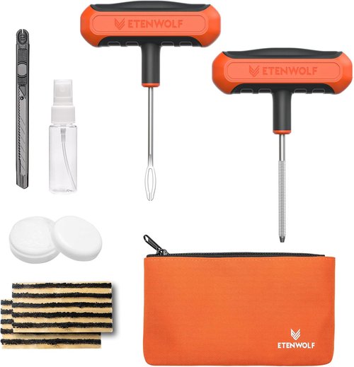 ETENWOLF Heavy Duty Tire Repair Kit - 16 Pcs Plug Set for Cars, Motorcycles, ATVs & Trucks | Vivid Orange
