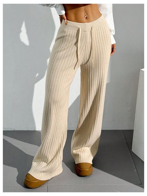 Verdusa Women's Wide Leg Sweatpants Comfy Lounge Pants Straight Leg Baggy Pants Yoga Workout Knit Trousers Winter Clothing Apricot Small