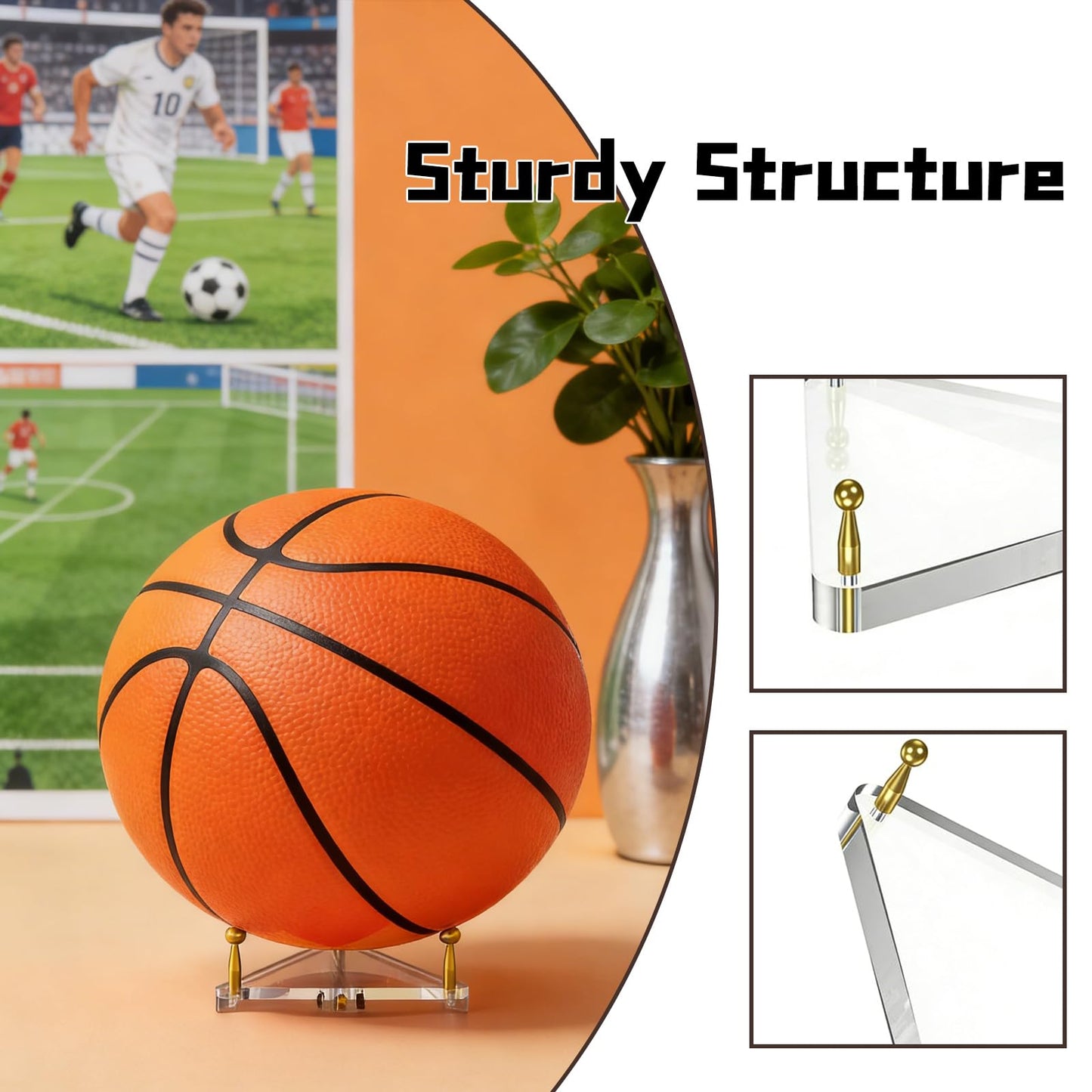DHSUN 3-Pack Acrylic Football Display Stand, Basketball Display Stand with Gold Metal Rods, Ideal for Displaying Basketballs, Footballs, Soccer Balls, and Volleyballs