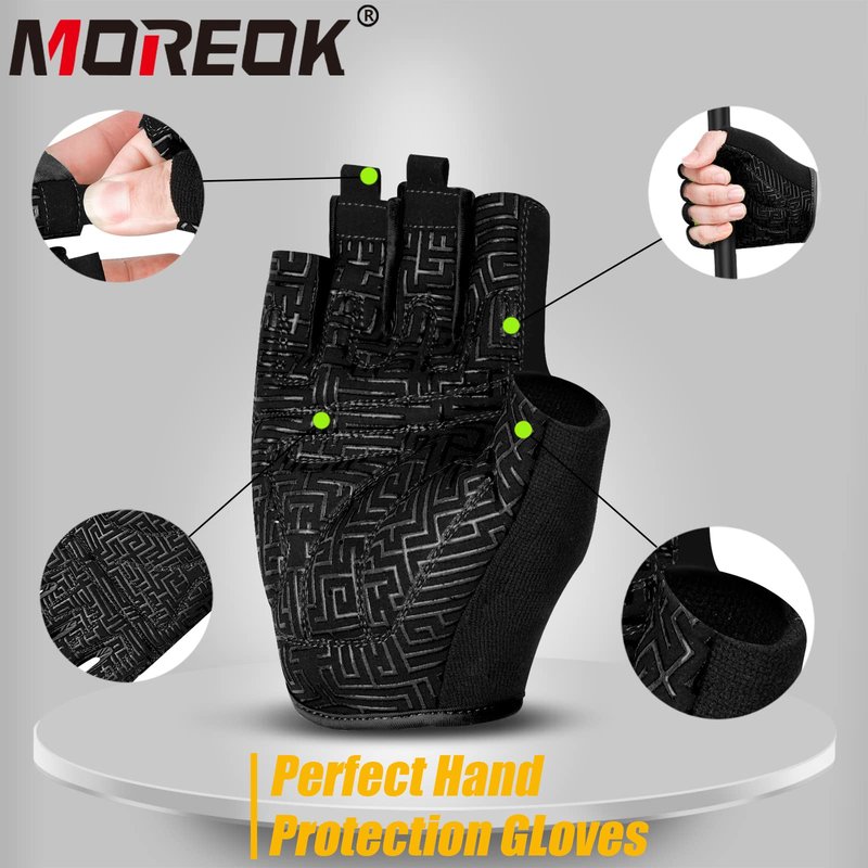 MOREOK Workout Gloves for Men/Women- [3/4 Finger] [Curved Open Back] Gloves for Weightlifting,Exercise,Training,Pull ups,Fitness and Rowing -S