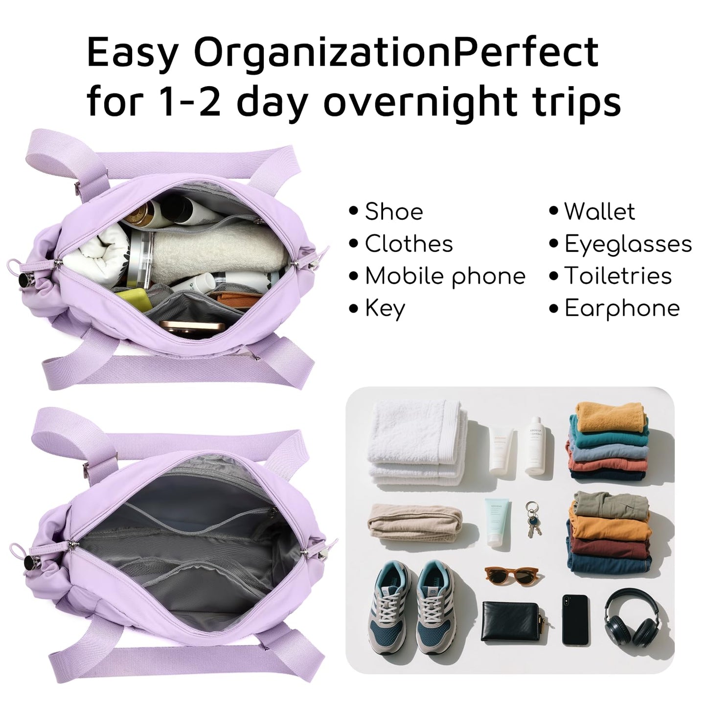 CAMTOP Mini Gym Bag for Women, Small Gym Tote Bag Puffy Quilted Sports Duffel Bag with Wet Compartment and Coin Purse Duffel Bags Dance Yoga Workout Bag for Gifts (Fashional Purple, Mini-12.6")