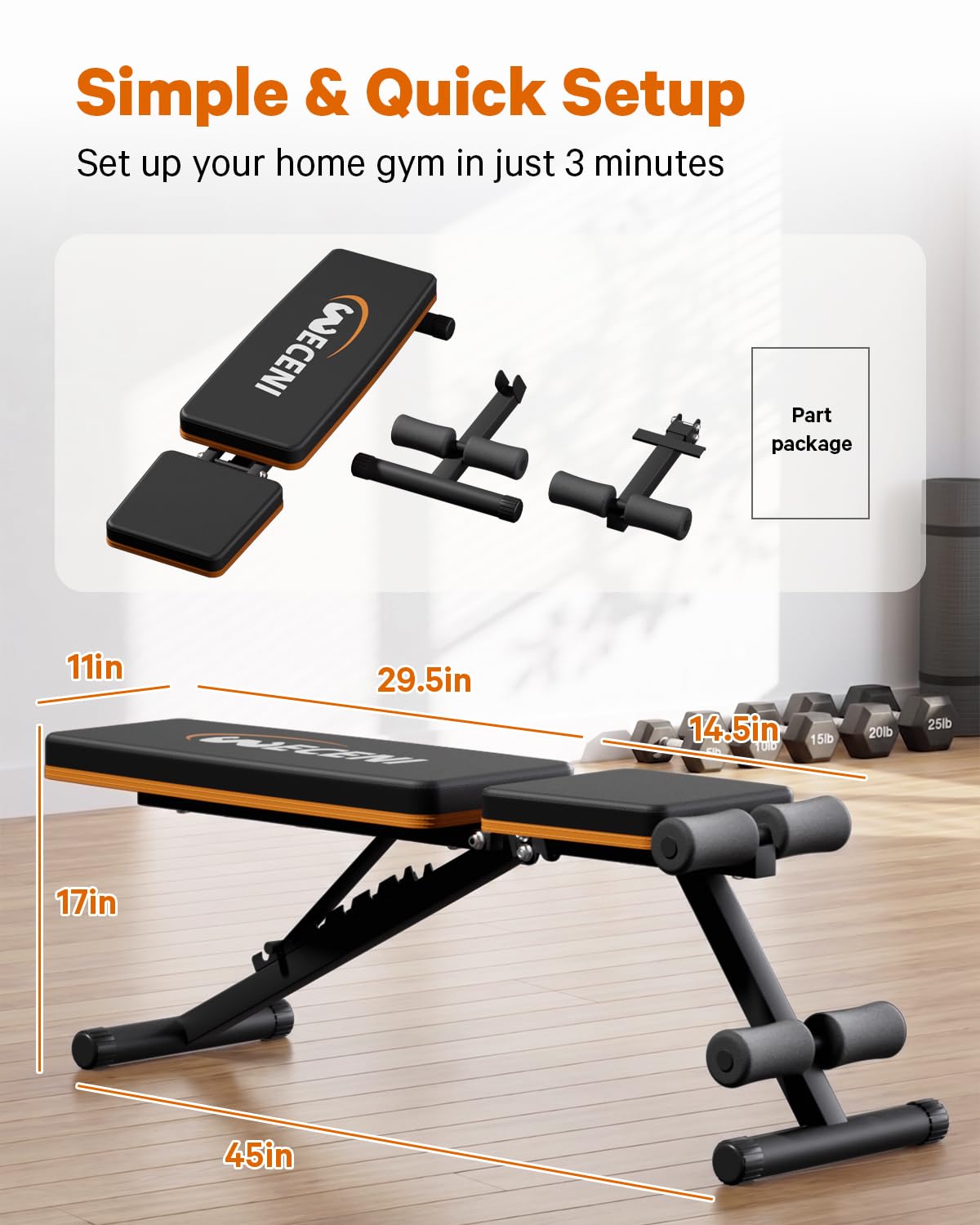WECENI Adjustable Weight Bench,Adjustable weight bench, Multi-Functional Foldable workout Bench Press with 660 LBS Capacity, Strength Training Equipment gym for Home, Full heavy duty fitness bench gym at home.