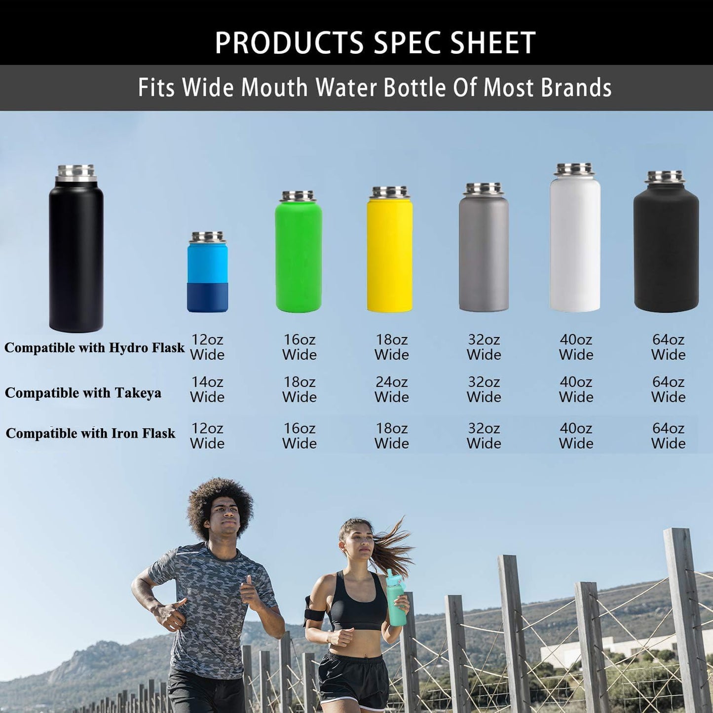 Straw Lid Sport Water Bottle Wide Mouth, Flex Straw Lid Compatible with Hydroflask 12 16 18 20 32 40 64 oz, Replacement Lids and Water Bottle Lid Accessories (White)