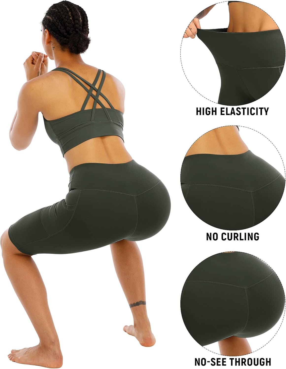 WHOUARE Biker Yoga Shorts - High Waisted with Pockets for Women | 4 Pack Tummy Control Athletic Shorts
