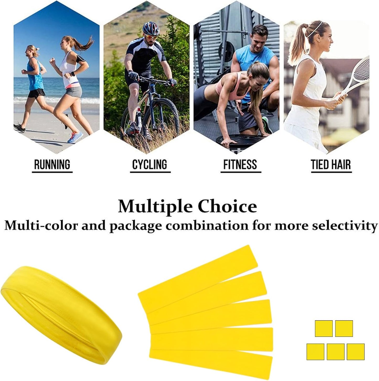 Skiennix 5PCS Yellow Sport Headbands - Non-Slip Silicone Fitness Hairbands for Yoga & Running