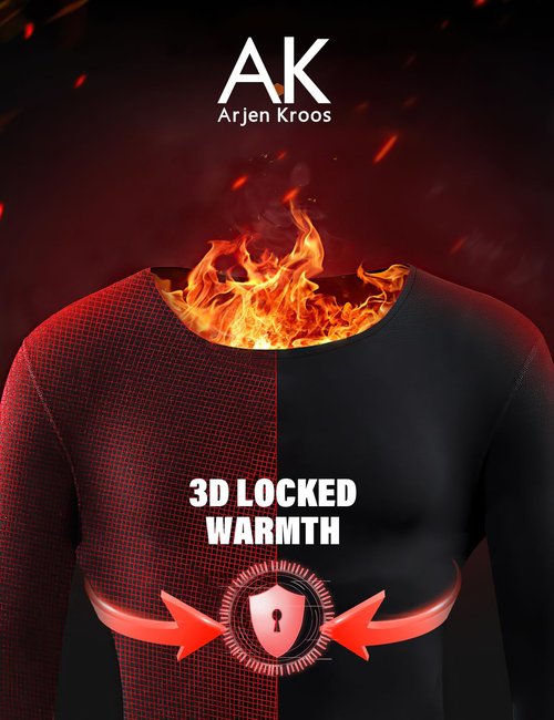 Arjen Kroos Thermal Underwear for Men, Fleece Lined Long Johns, Mens Thermals Top and Bottom Set, Base Layer Hunting Gear Winter Warm, Black, Large