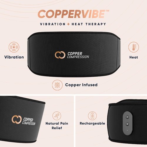 Copper Compression CopperVibe Back Wrap - Vibration & Heat Therapy Massager Pad for Lower Back Pain Relief