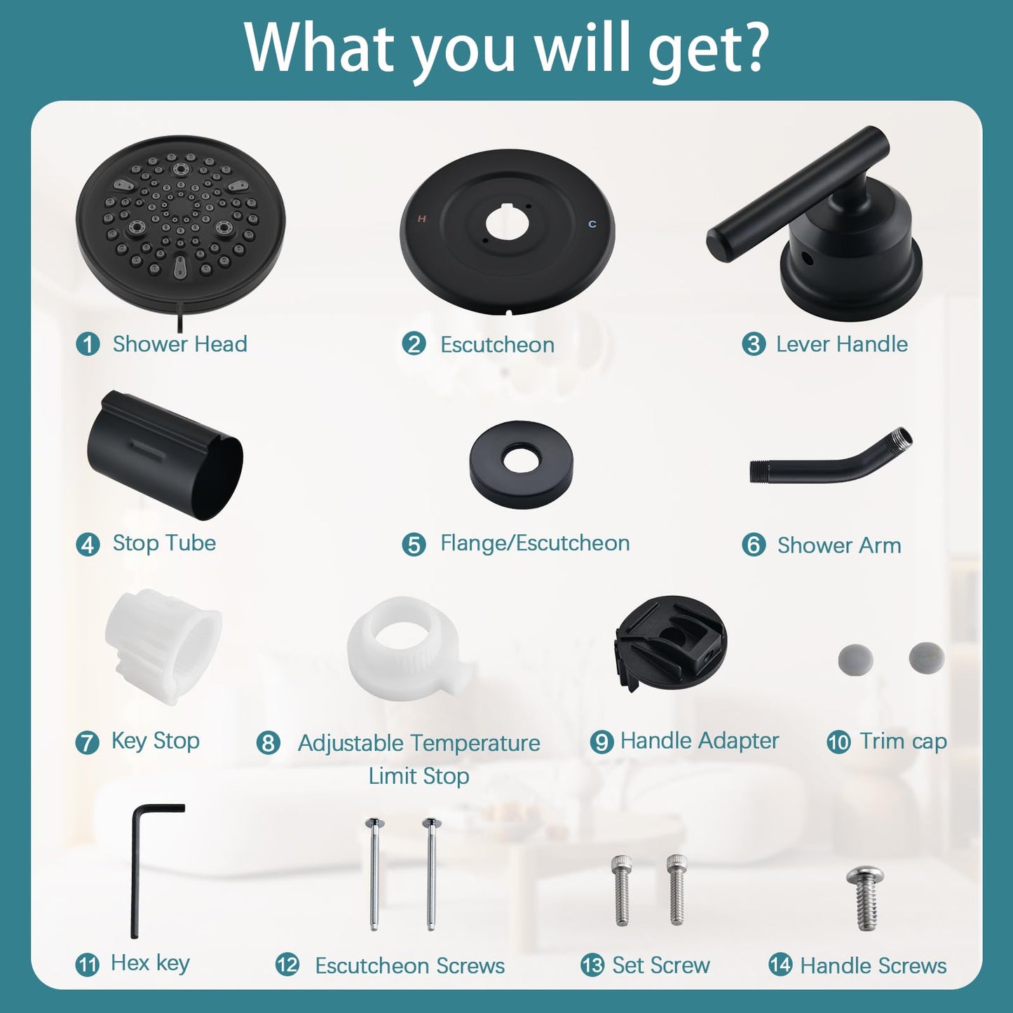 Replacement for Moen Shower Faucet Trim Kit, 9-Setting High Pressure Rain Showerhead, Shower Handle (Valve& Catridge Not Inclued), Matte Black