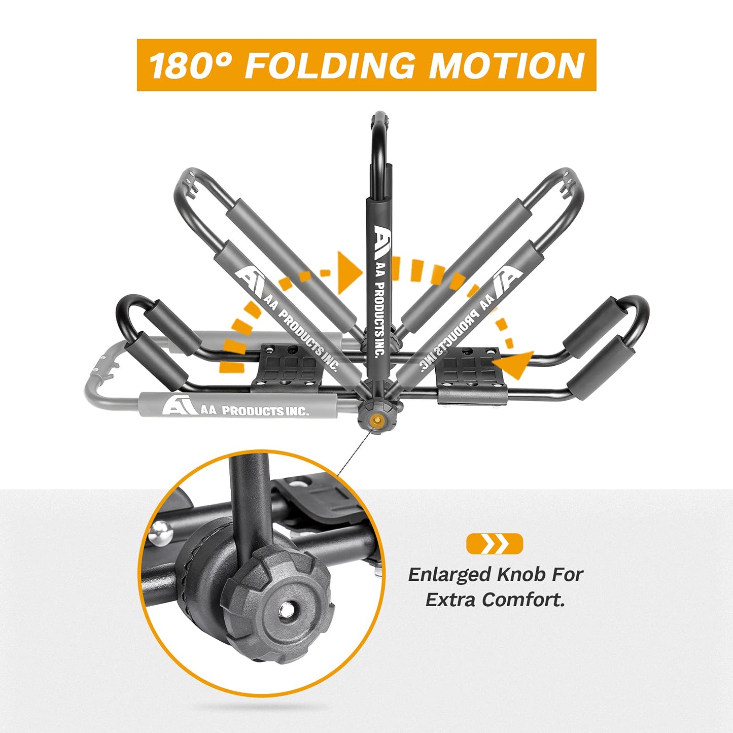 AA-Racks J-Style Bilateral Folding Kayak Carrier for Canoe, 180° Folding Motion Kayak Roof Rack for SUP,Surfboard and Ski Board on SUV, Car and Truck