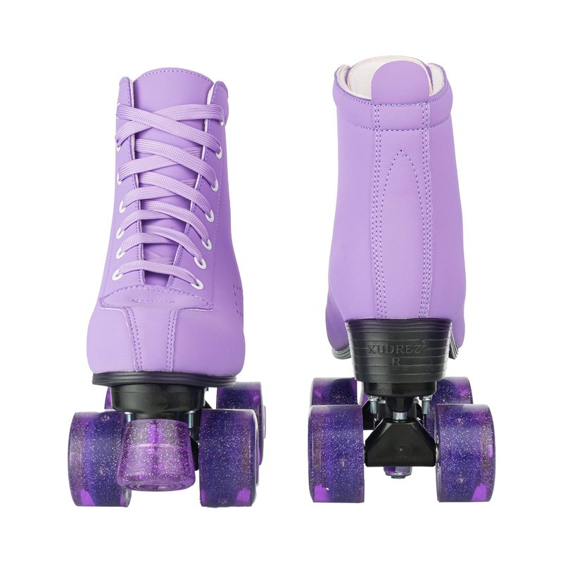 YYW Women Roller Skates High Top Shoes Men Double Row Shiny Roller Derby Skates Four Wheel Unisex PU Classic Skates for Beginner Outdoor (Purple Flashing Wheel,US40- Women's 9/Men's 7.5)