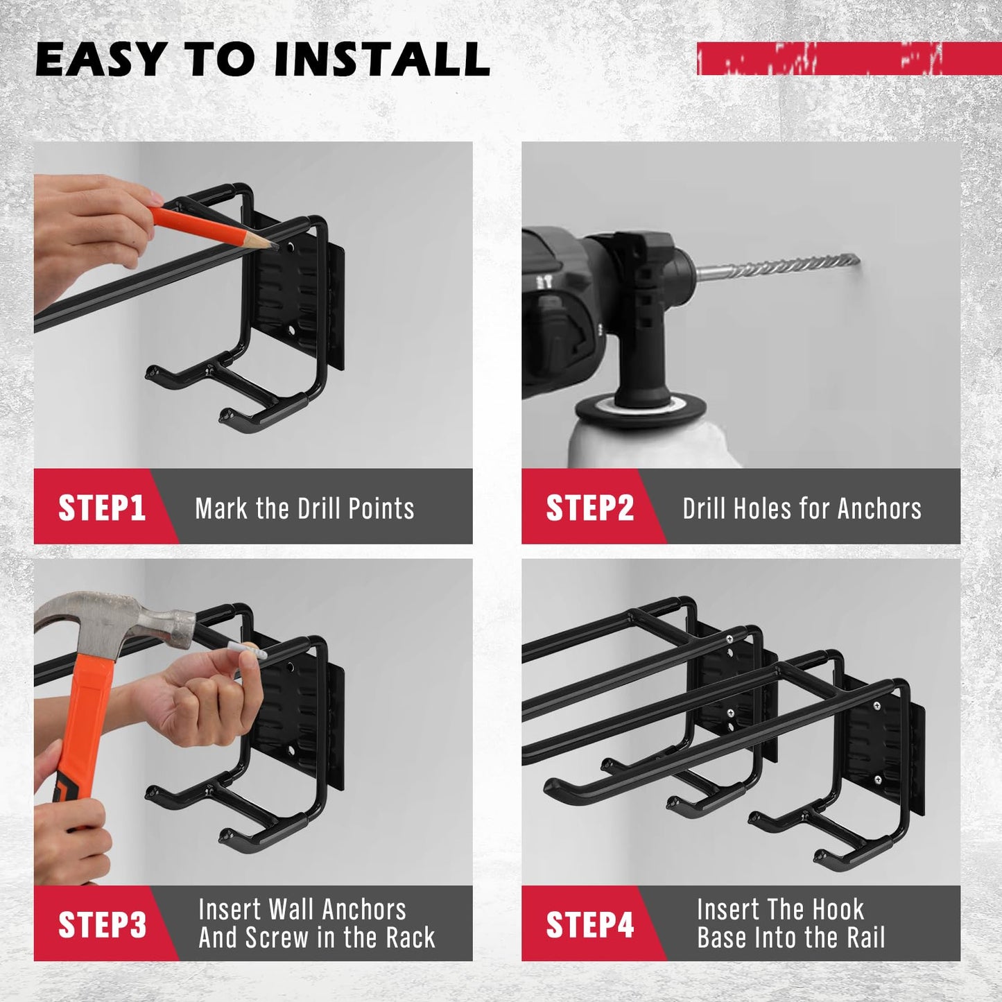 2-Piece 9.4" Heavy Duty Garage Hooks, Sturdy Utility Hooks Holds 55 LB Wall Mount Garden Tool Organizer Hangers for Hanging Shovel Ladder Chairs Strollers Power Tool Tire and More (Black)