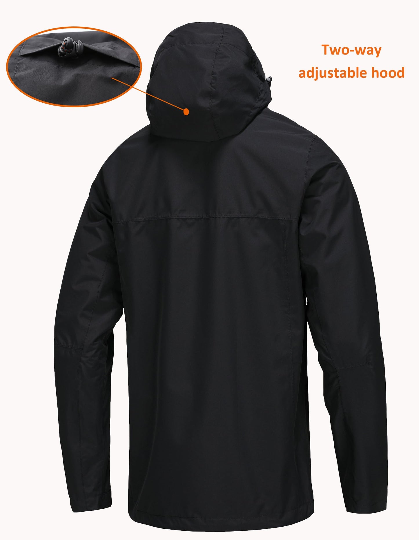NORDIC OUTLAND Mens Rain Jacket with Mesh Lining,Waterproof Breathable Raincoat,Hooded Windbreaker for Outdoor (Large, Black)