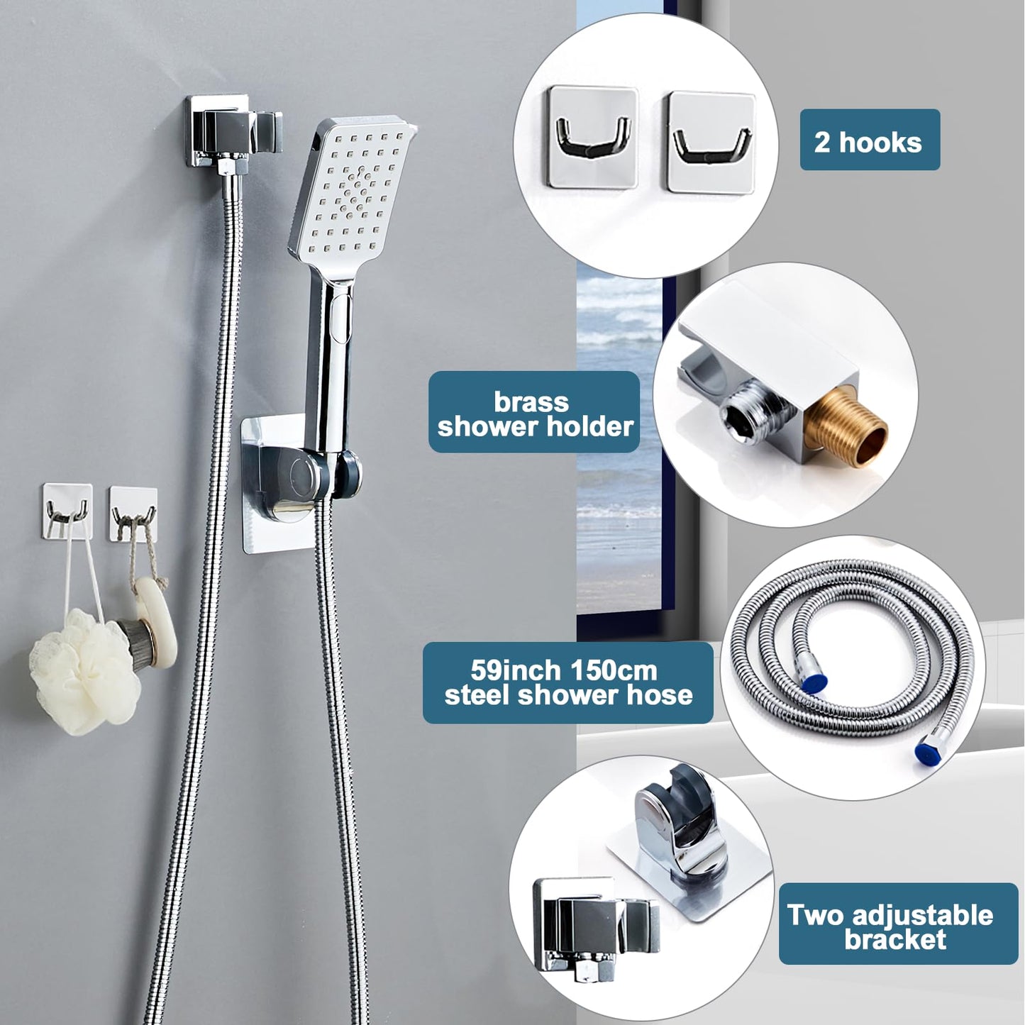 RTOBWEYE 8 Inch Shower Faucet Set, Rainfall Shower System with High Pressure Handheld Shower Head, Bathroom Mixer Wall Mounted Shower Faucet Rough-in Valve and Trim Kit, Polish Chrome, with 3-Setting