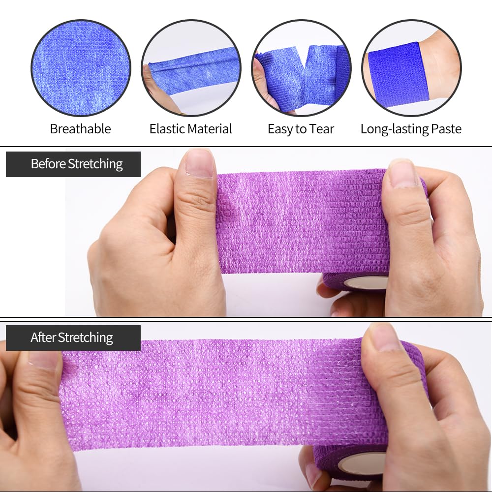 2" Self Adhesive Bandage Wraps, 6pcs Vet Wraps, Dark Blue, 5 Yard Self Adherent Wraps for Sports, Wrist, Ankle and Swelling