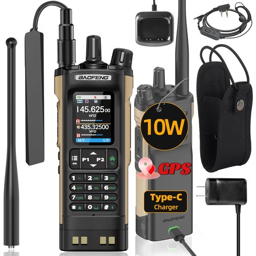 BAOFENG Radio UV32 Ham Radio Handheld 10W Rechargeable Walkie Talkies Long Range UV-32 5RM Two Way Radio NOAA Weather Radio with GPS,APP Programming Copy Frequency 2500mAh Battery USB-C Charging