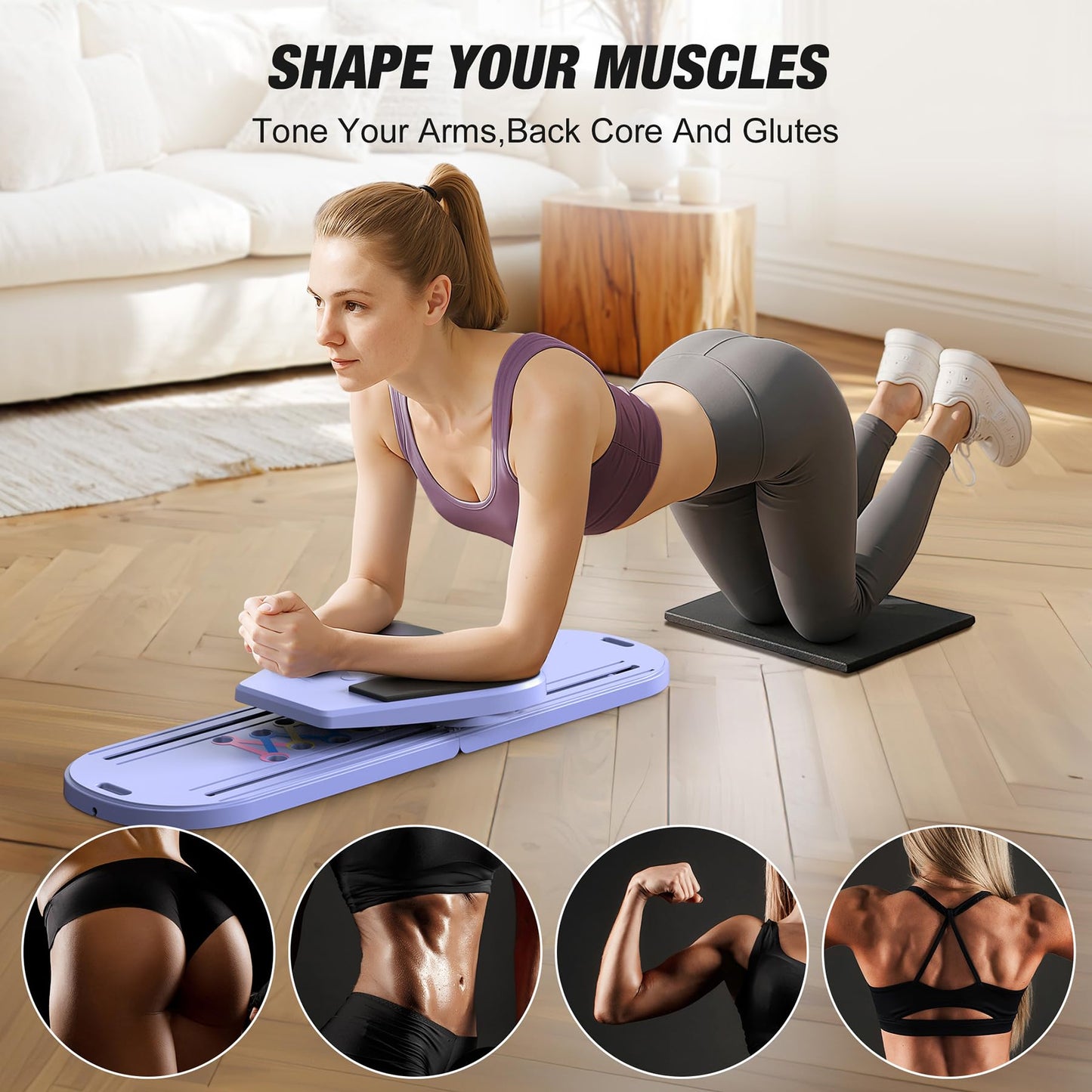 Pilates Board, Pilates Board for Home Workout, 7-in-1 Multifunctional Pilates Reformer Set with Timer, Portable Foldable Equipment for Women, Core Strength & Ab Flexibility Training